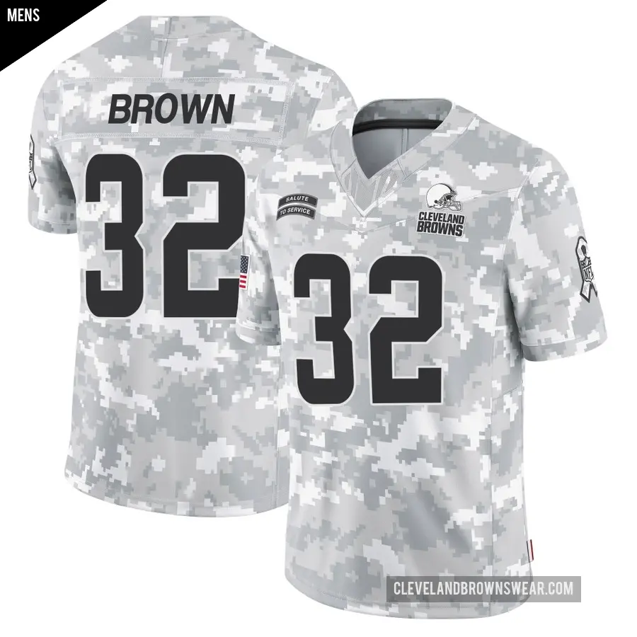 Men's Cleveland Browns ＃32 Jim Brown Arctic Camo Limited 2024 Salute to Service Jersey