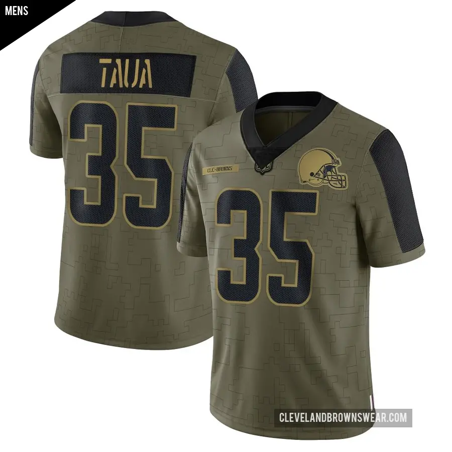 Men's Cleveland Browns ＃35 Toa Taua Olive Limited 2021 Salute To Service Jersey
