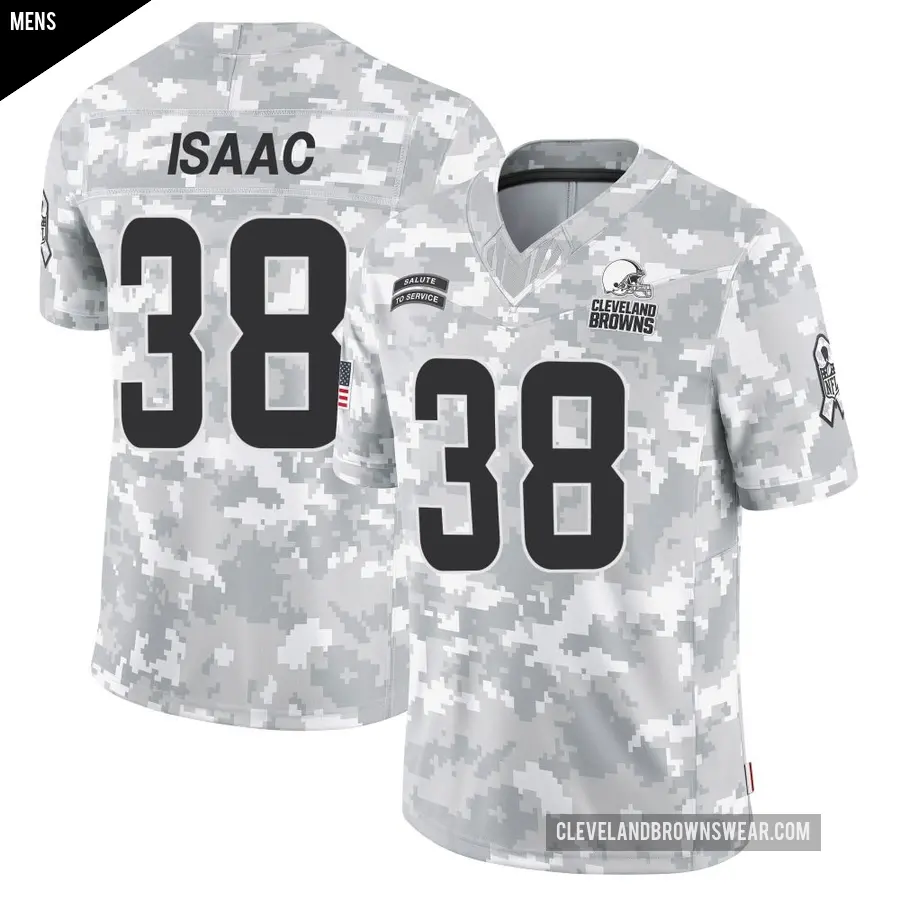 Men's Cleveland Browns ＃38 Keenan Isaac Arctic Camo Limited 2024 Salute to Service Jersey