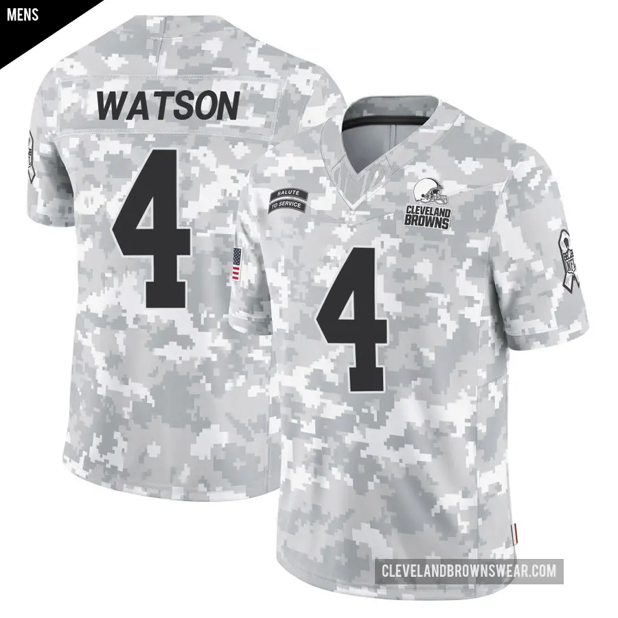 Men's Cleveland Browns ＃4 Deshaun Watson Arctic Camo Limited 2024 Salute to Service Jersey