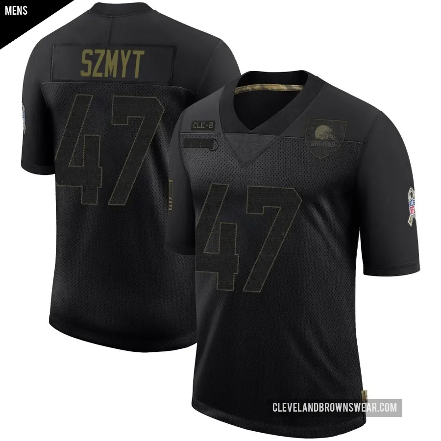 Men's Cleveland Browns ＃47 Andre Szmyt Black Limited 2020 Salute To Service Jersey