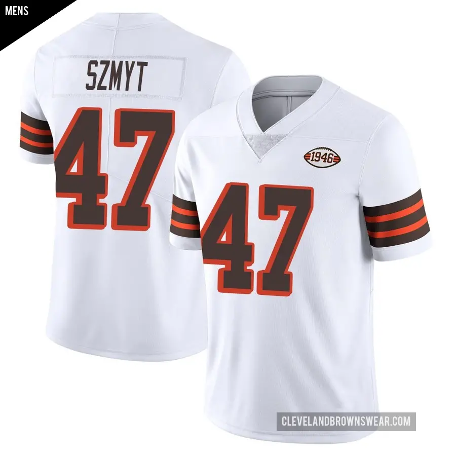 Men's Cleveland Browns ＃47 Andre Szmyt White Limited Vapor 1946 Collection Alternate Jersey
