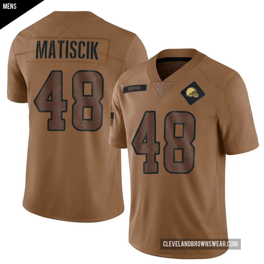 Men's Cleveland Browns ＃48 Brent Matiscik Brown Limited 2023 Salute To Service Jersey