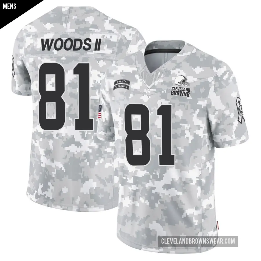 Men's Cleveland Browns ＃81 Michael Woods II Arctic Camo Limited 2024 Salute to Service Jersey