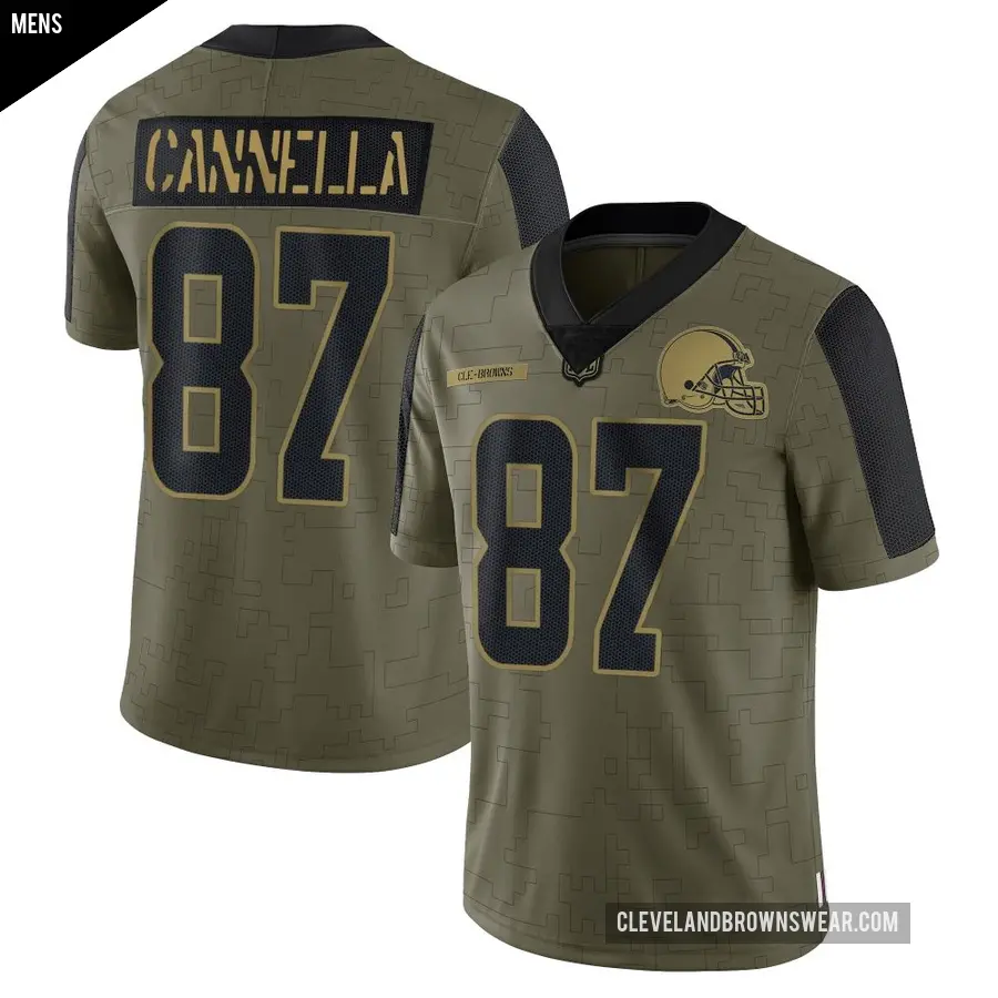 Men's Cleveland Browns ＃87 Sal Cannella Olive Limited 2021 Salute To Service Jersey