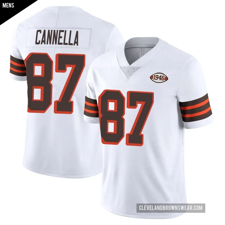 Men's Cleveland Browns ＃87 Sal Cannella White Limited Vapor 1946 Collection Alternate Jersey