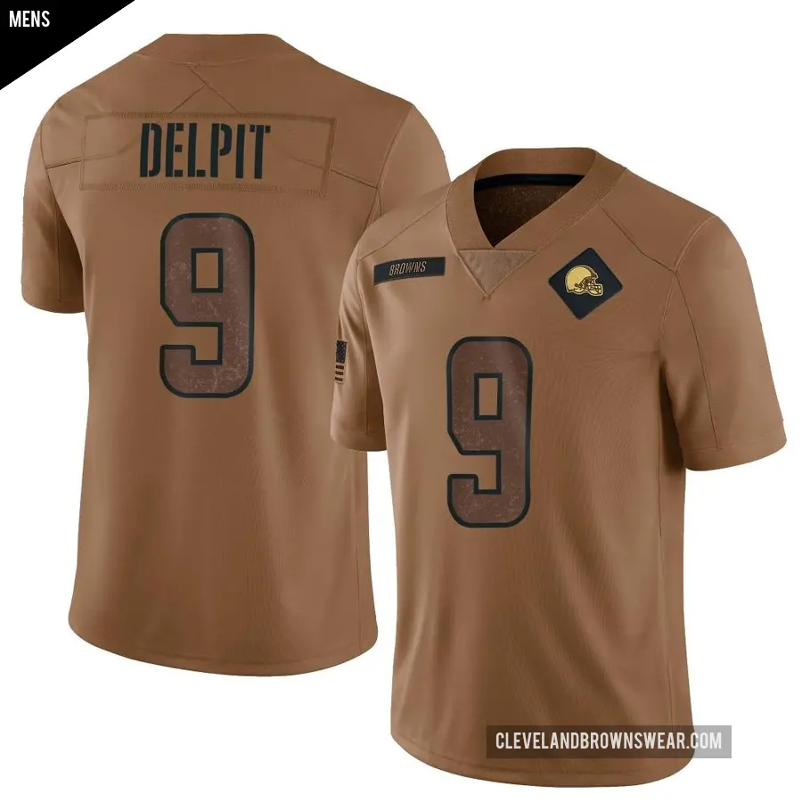 Men's Cleveland Browns ＃9 Grant Delpit Brown Limited 2023 Salute To Service Jersey