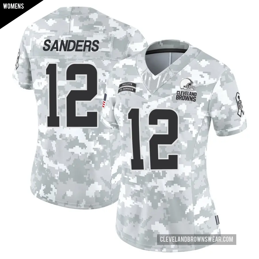 Women's Cleveland Browns ＃12 Shedeur Sanders Arctic Camo Limited 2024 Salute to Service Jersey