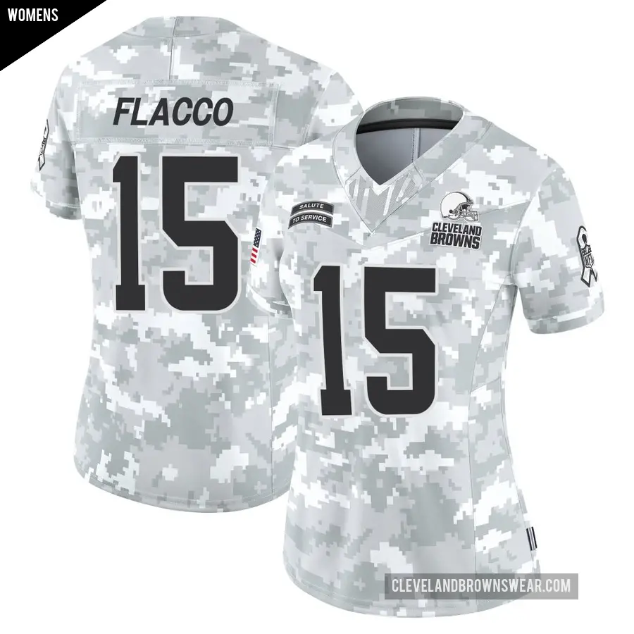 Women's Cleveland Browns ＃15 Joe Flacco Arctic Camo Limited 2024 Salute to Service Jersey