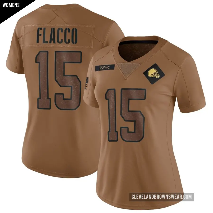Women's Cleveland Browns ＃15 Joe Flacco Brown Limited 2023 Salute To Service Jersey