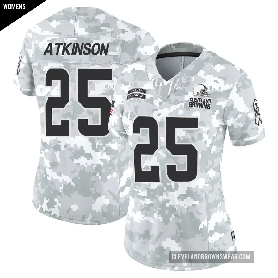 Women's Cleveland Browns ＃25 George Atkinson Arctic Camo Limited 2024 Salute to Service Jersey