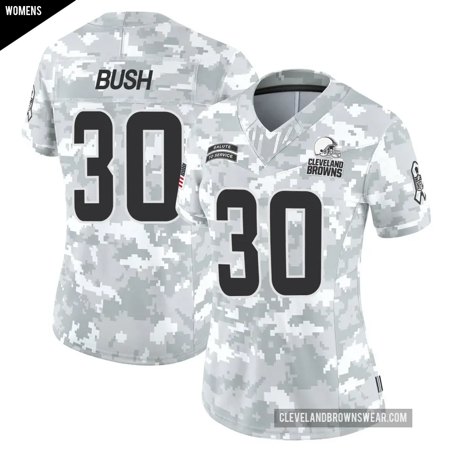 Women's Cleveland Browns ＃30 Devin Bush Arctic Camo Limited 2024 Salute to Service Jersey