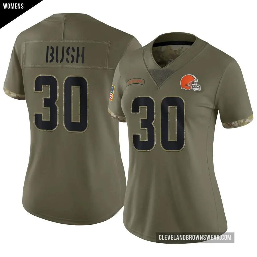 Women's Cleveland Browns ＃30 Devin Bush Olive Limited 2022 Salute To Service Jersey