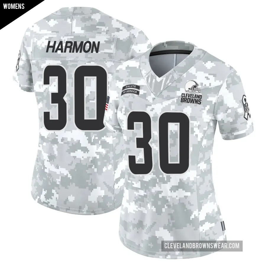 Women's Cleveland Browns ＃30 Duron Harmon Arctic Camo Limited 2024 Salute to Service Jersey