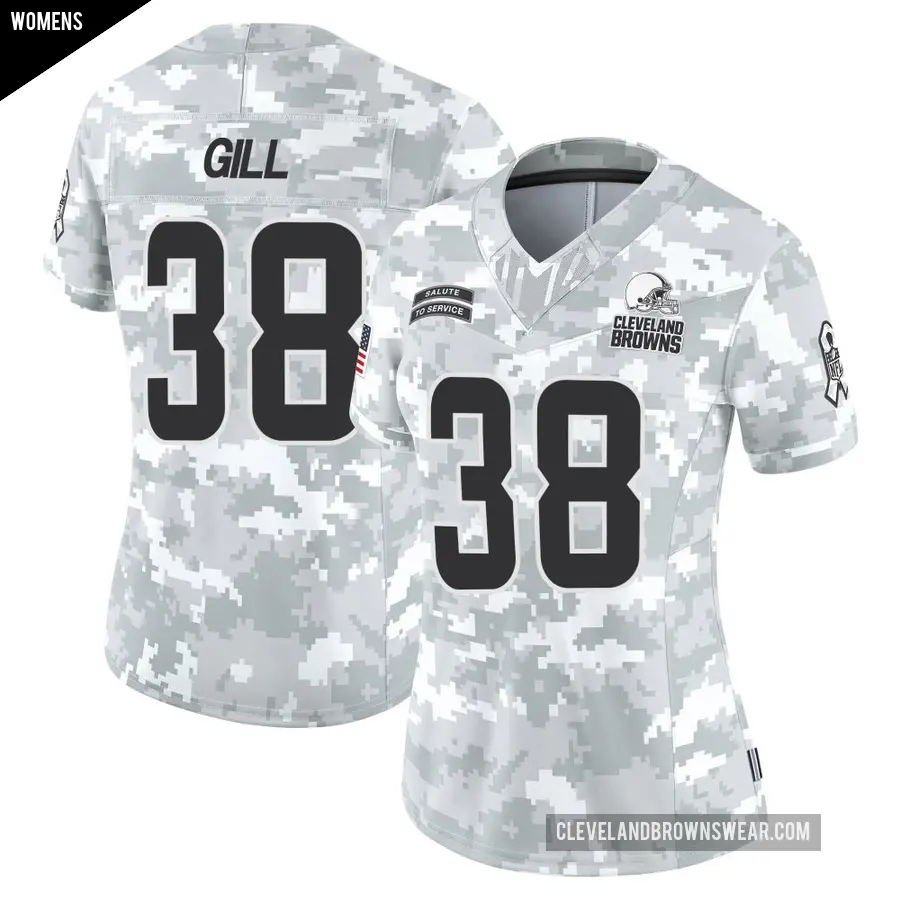 Women's Cleveland Browns ＃38 Jaelen Gill Arctic Camo Limited 2024 Salute to Service Jersey