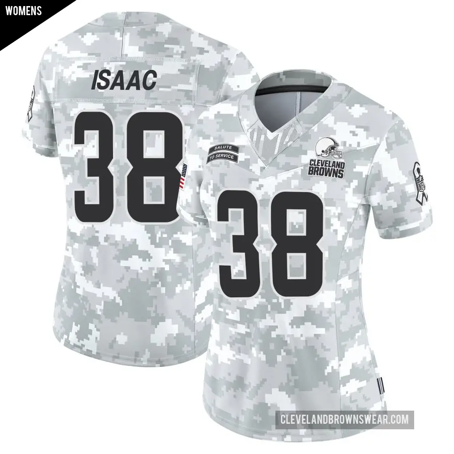 Women's Cleveland Browns ＃38 Keenan Isaac Arctic Camo Limited 2024 Salute to Service Jersey