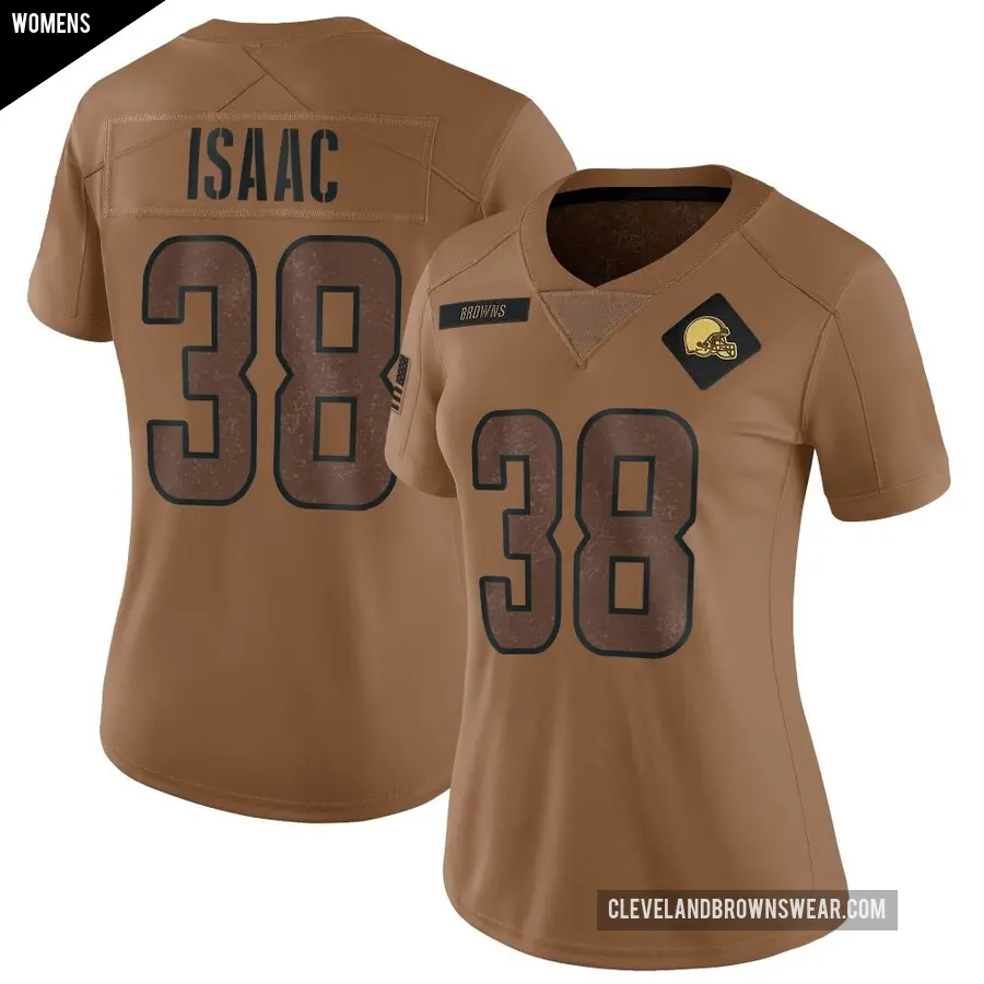 Women's Cleveland Browns ＃38 Keenan Isaac Brown Limited 2023 Salute To Service Jersey