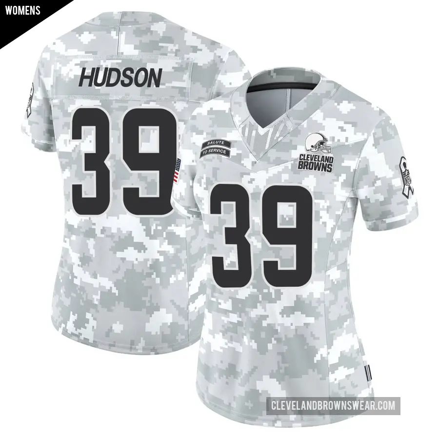 Women's Cleveland Browns ＃39 Khaleke Hudson Arctic Camo Limited 2024 Salute to Service Jersey
