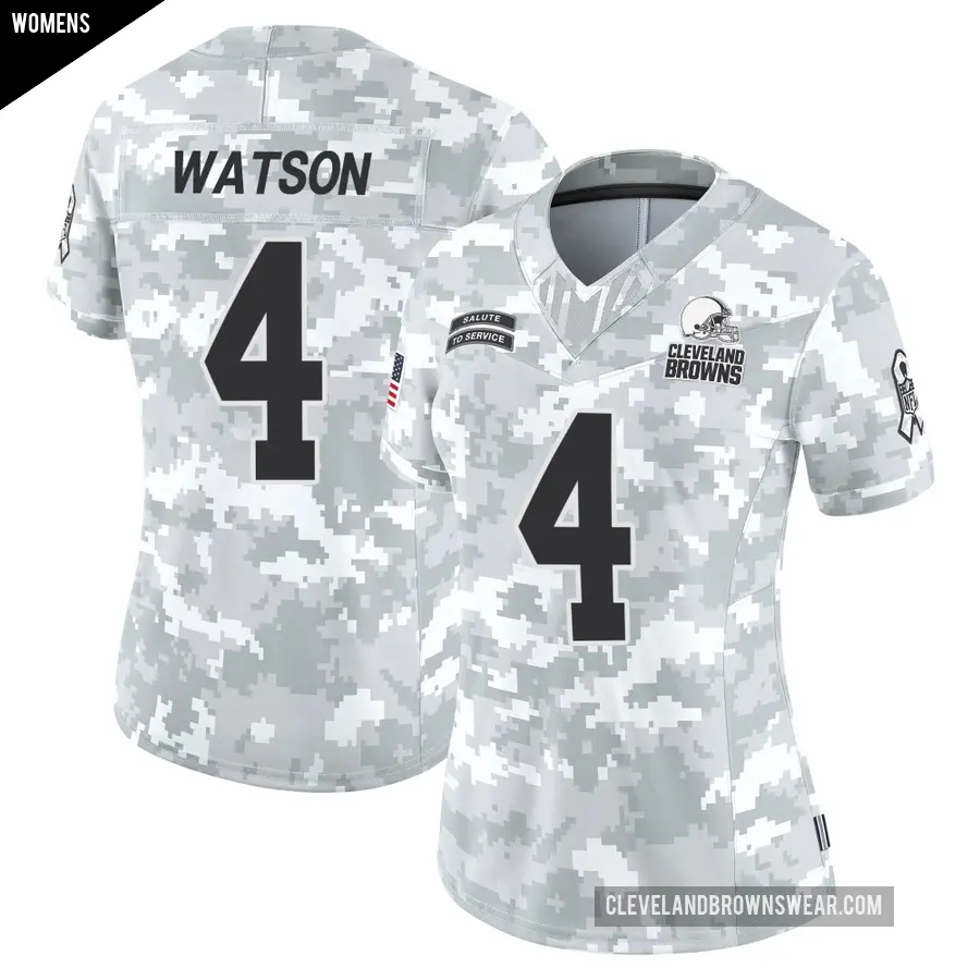 Women's Cleveland Browns ＃4 Deshaun Watson Arctic Camo Limited 2024 Salute to Service Jersey