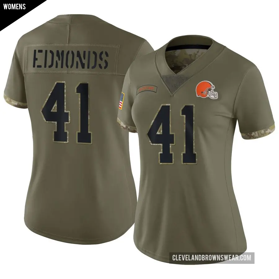 Women's Cleveland Browns ＃41 Christopher Edmonds Olive Limited 2022 Salute To Service Jersey