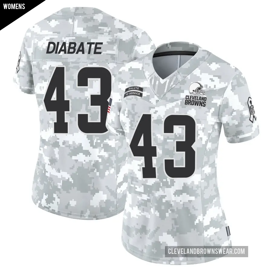 Women's Cleveland Browns ＃43 Mohamoud Diabate Arctic Camo Limited 2024 Salute to Service Jersey