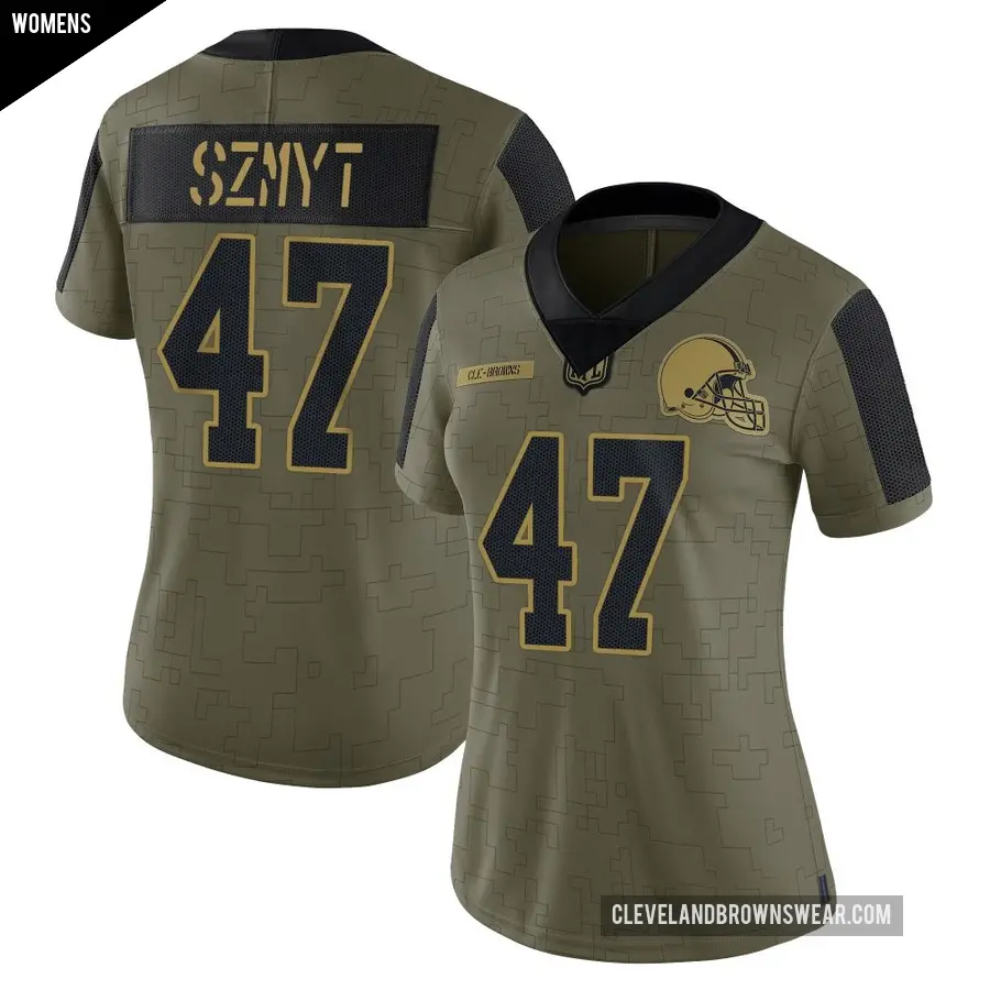 Women's Cleveland Browns ＃47 Andre Szmyt Olive Limited 2021 Salute To Service Jersey