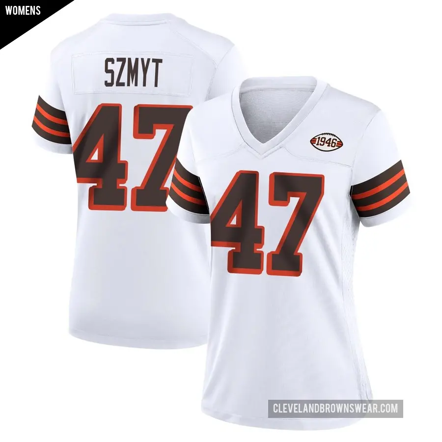 Women's Cleveland Browns ＃47 Andre Szmyt White Game 1946 Collection Alternate Jersey