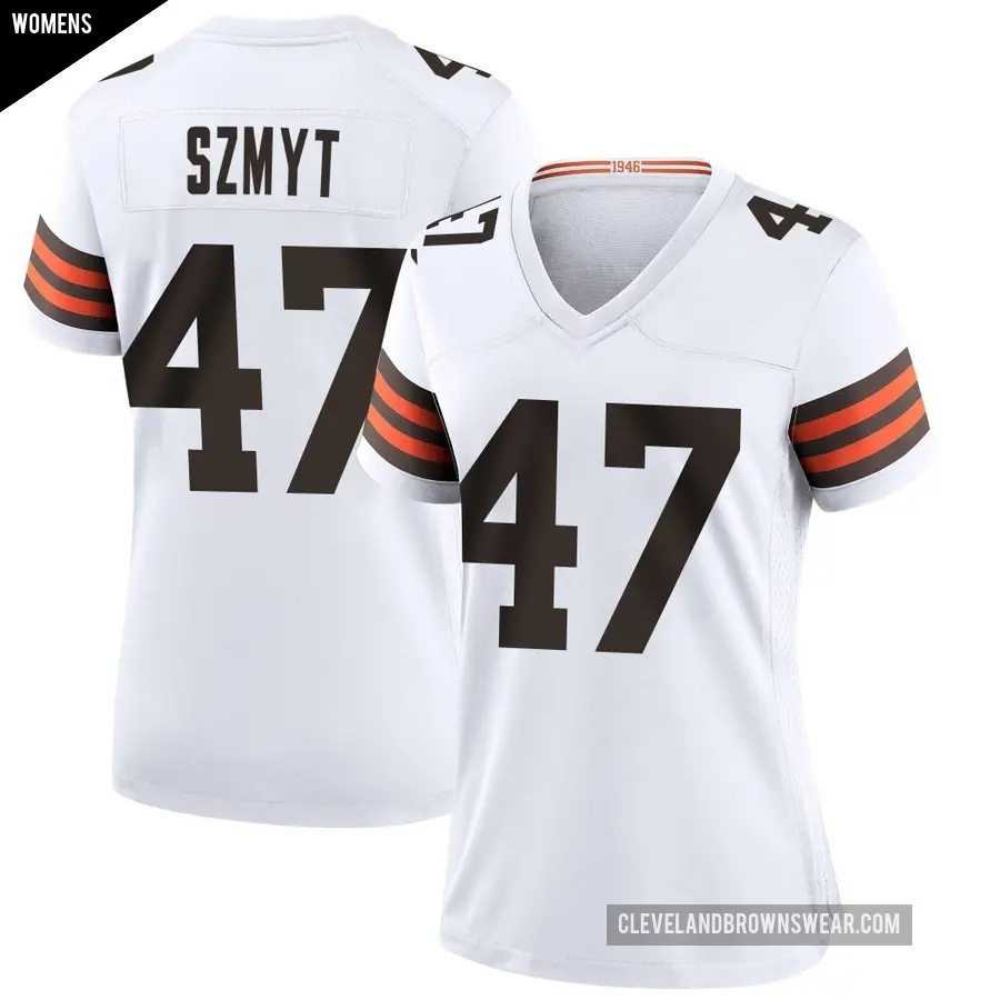 Women's Cleveland Browns ＃47 Andre Szmyt White Game Jersey