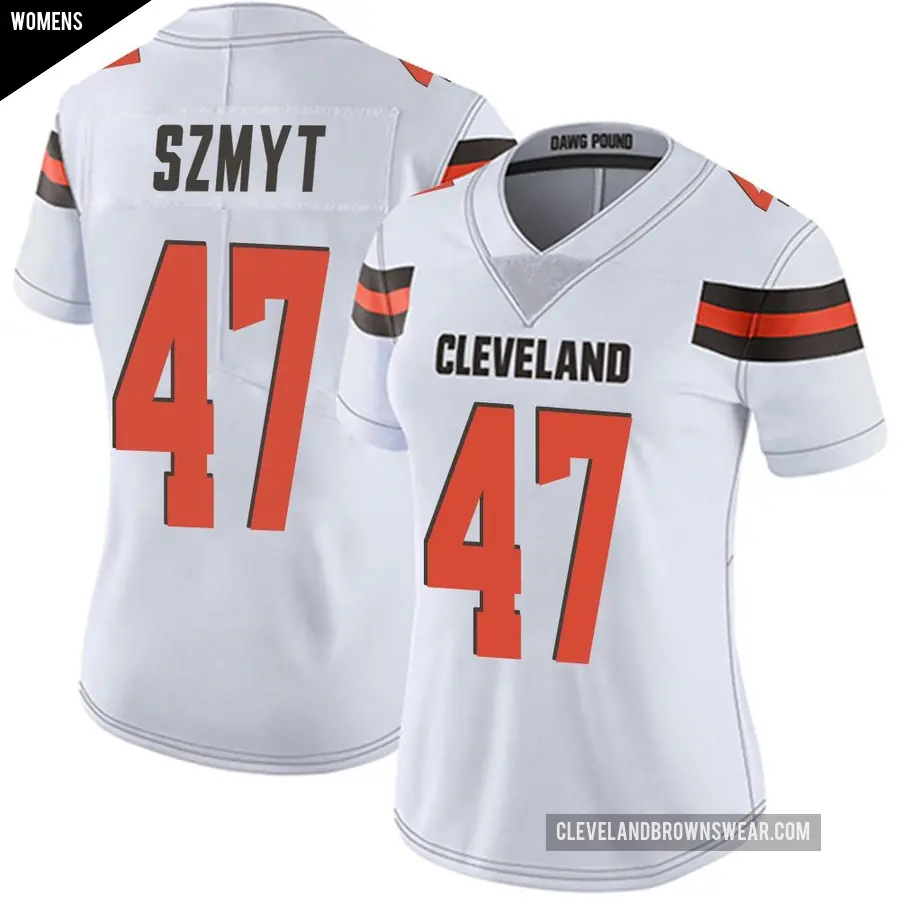 Women's Cleveland Browns ＃47 Andre Szmyt White Limited Vapor Untouchable Jersey