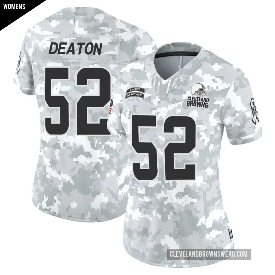 Women's Cleveland Browns ＃52 Dawson Deaton Arctic Camo Limited 2024 Salute to Service Jersey