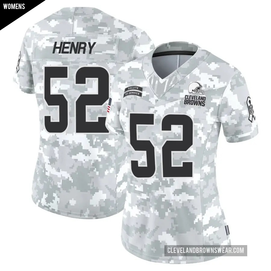 Women's Cleveland Browns ＃52 KJ Henry Arctic Camo Limited 2024 Salute to Service Jersey