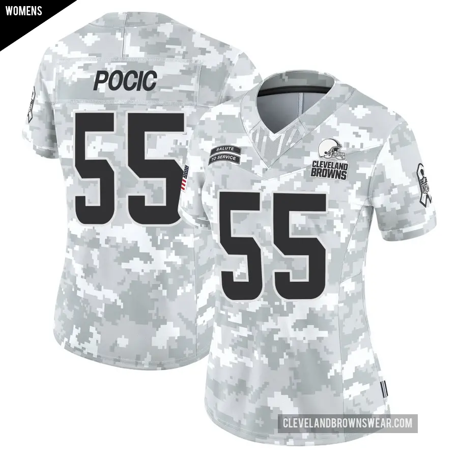 Women's Cleveland Browns ＃55 Ethan Pocic Arctic Camo Limited 2024 Salute to Service Jersey