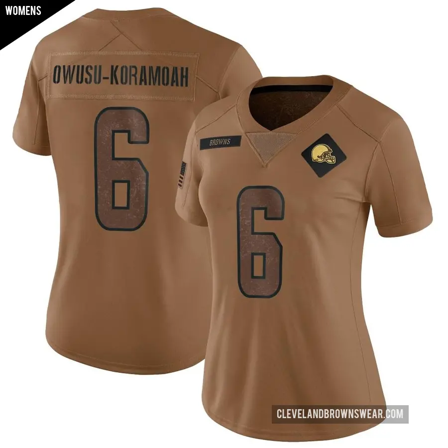 Women's Cleveland Browns ＃6 Jeremiah Owusu-Koramoah Brown Limited 2023 Salute To Service Jersey