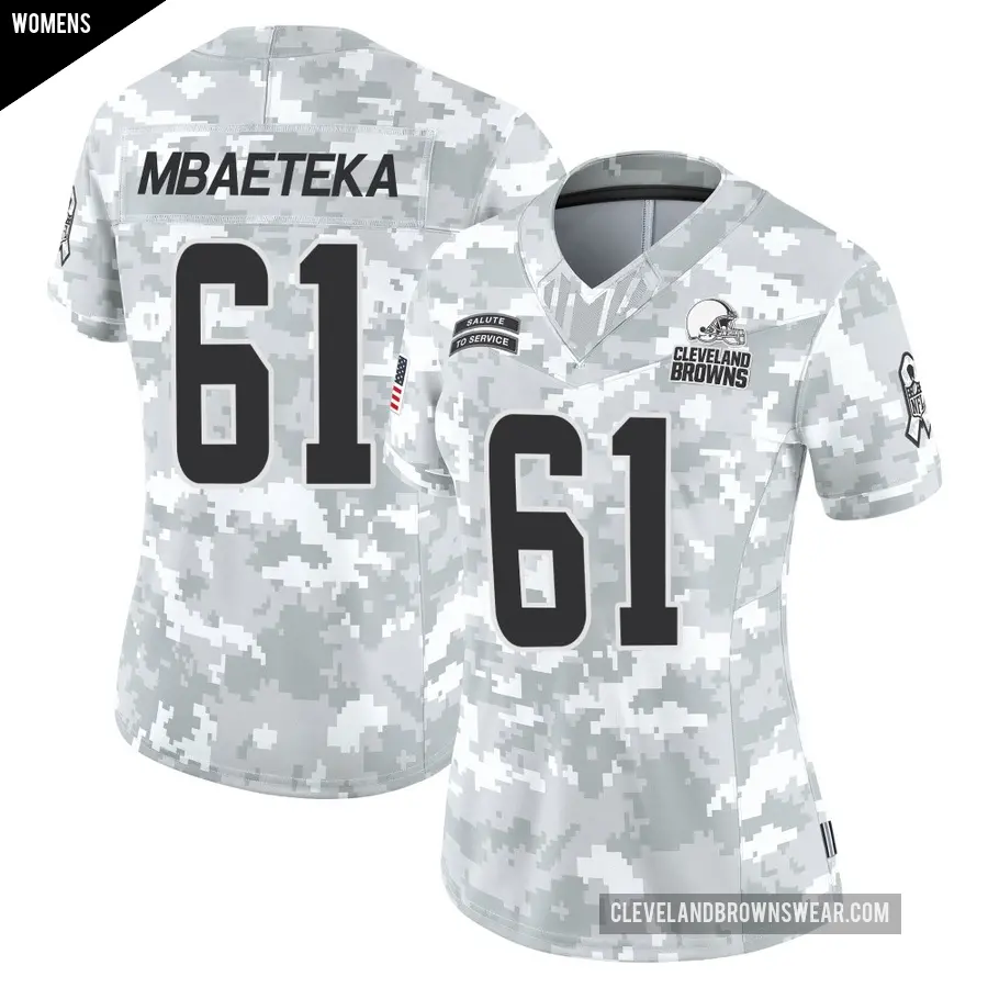Women's Cleveland Browns ＃61 Roy Mbaeteka Arctic Camo Limited 2024 Salute to Service Jersey
