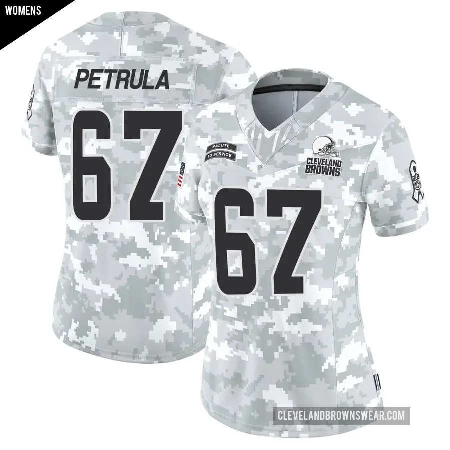 Women's Cleveland Browns ＃67 Ben Petrula Arctic Camo Limited 2024 Salute to Service Jersey