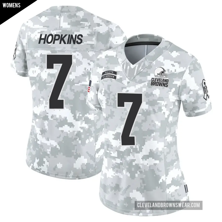 Women's Cleveland Browns ＃7 Dustin Hopkins Arctic Camo Limited 2024 Salute to Service Jersey