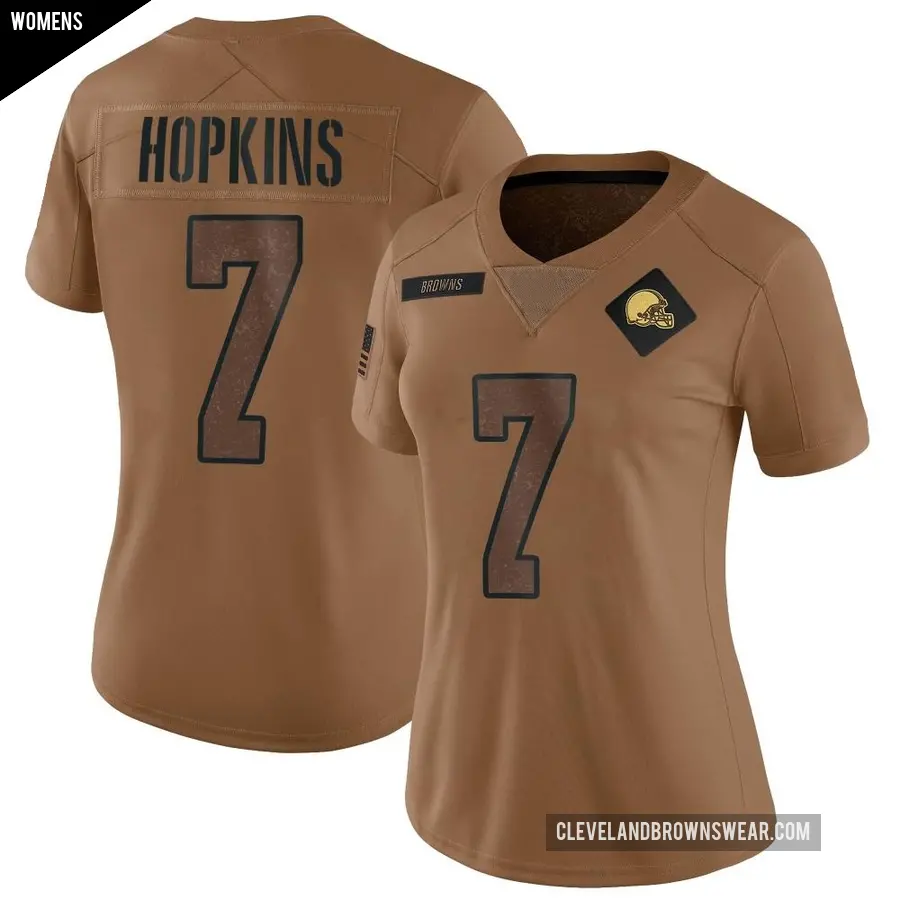 Women's Cleveland Browns ＃7 Dustin Hopkins Brown Limited 2023 Salute To Service Jersey