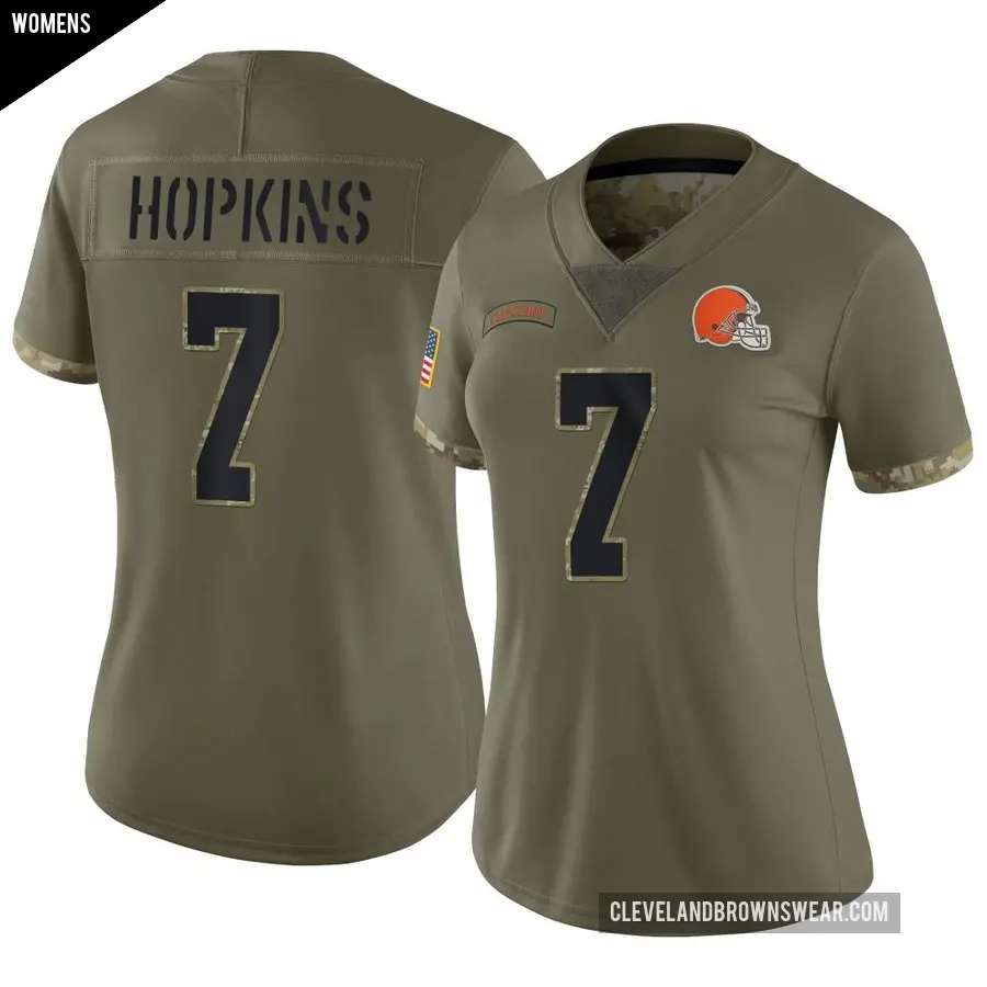 Women's Cleveland Browns ＃7 Dustin Hopkins Olive Limited 2022 Salute To Service Jersey