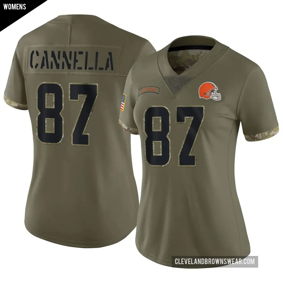 Women's Cleveland Browns ＃87 Sal Cannella Olive Limited 2022 Salute To Service Jersey