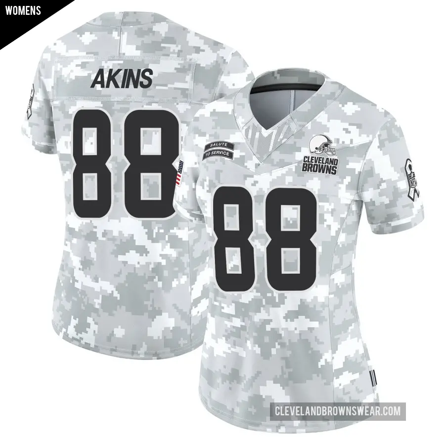 Women's Cleveland Browns ＃88 Jordan Akins Arctic Camo Limited 2024 Salute to Service Jersey