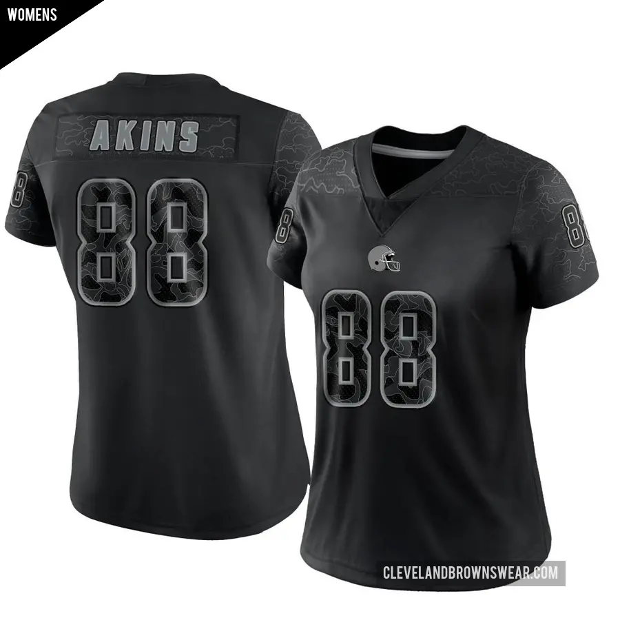 Women's Cleveland Browns ＃88 Jordan Akins Black Limited Reflective Jersey