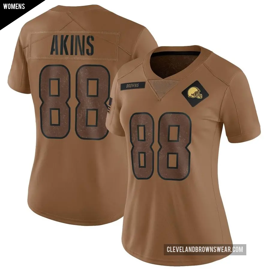 Women's Cleveland Browns ＃88 Jordan Akins Brown Limited 2023 Salute To Service Jersey