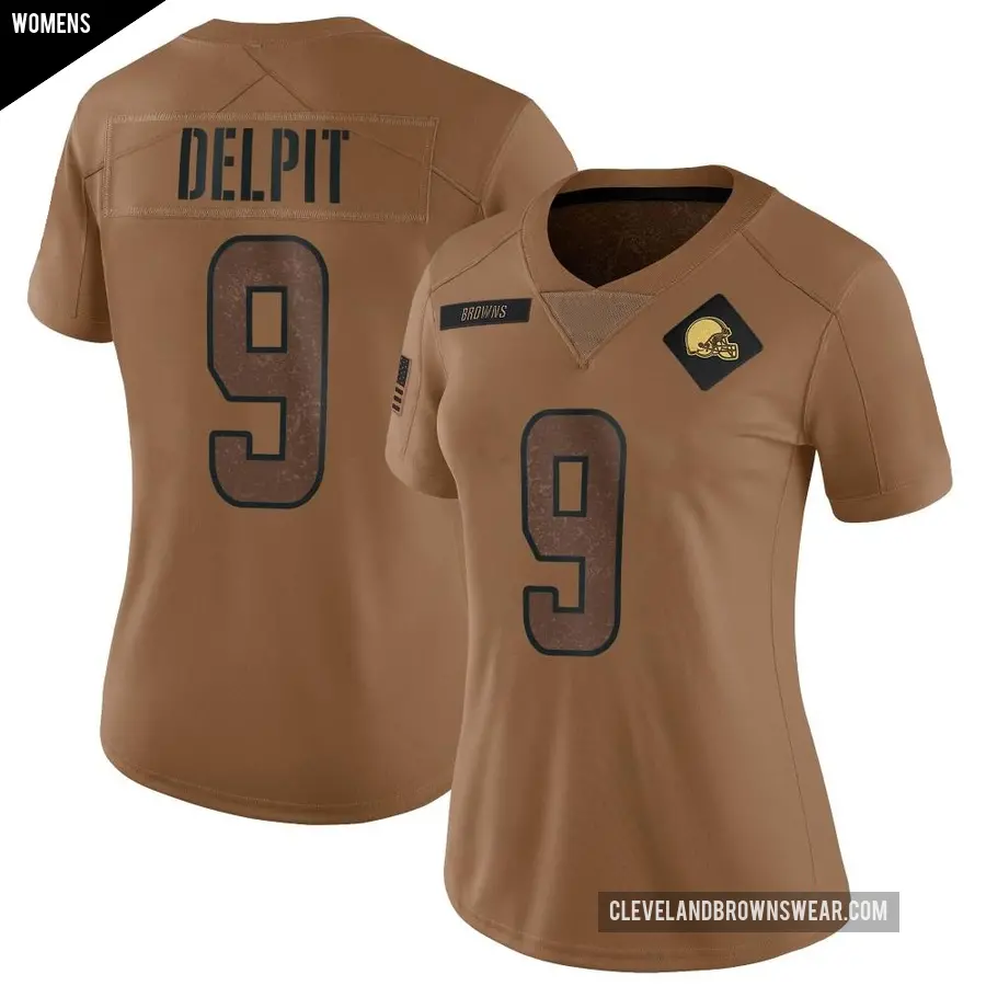 Women's Cleveland Browns ＃9 Grant Delpit Brown Limited 2023 Salute To Service Jersey