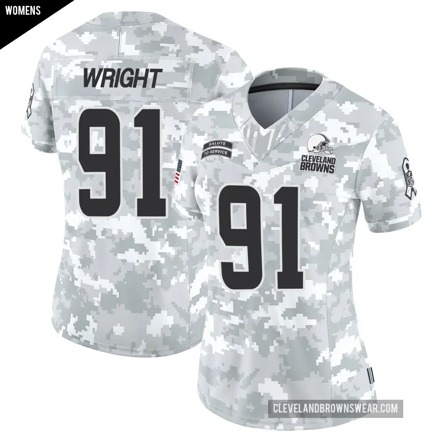 Women's Cleveland Browns ＃91 Alex Wright Arctic Camo Limited 2024 Salute to Service Jersey