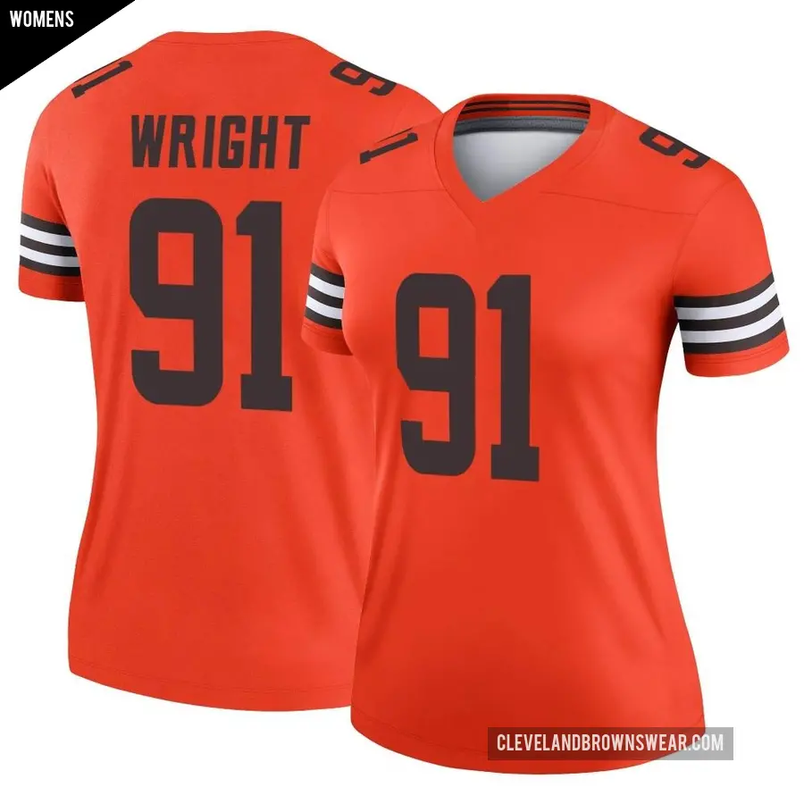 Women's Cleveland Browns ＃91 Alex Wright Orange Legend Inverted Jersey