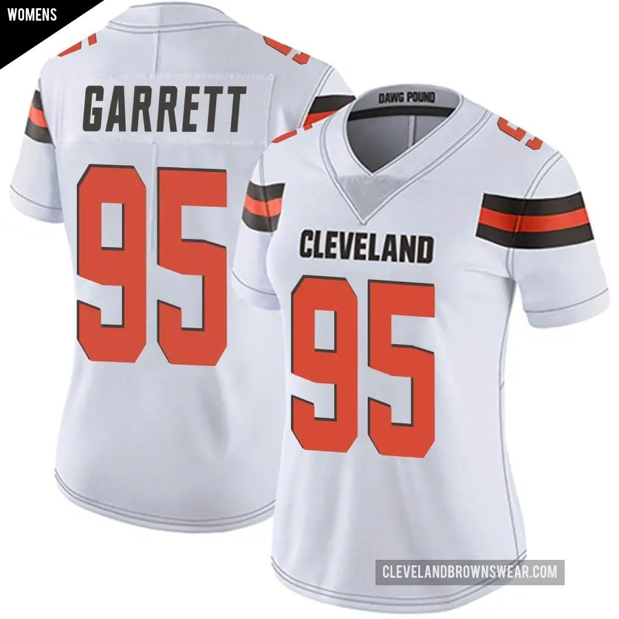 Women's Cleveland Browns ＃95 Myles Garrett White Limited Vapor Untouchable Jersey