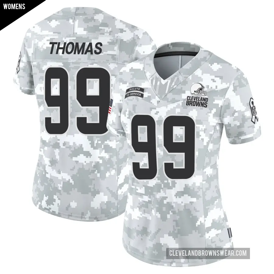 Women's Cleveland Browns ＃99 Cameron Thomas Arctic Camo Limited 2024 Salute to Service Jersey