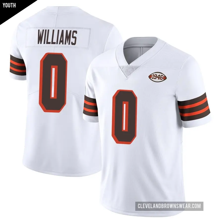 Youth Cleveland Browns ＃0 Bucky Williams White Limited Vapor 1946 Collection Alternate Jersey