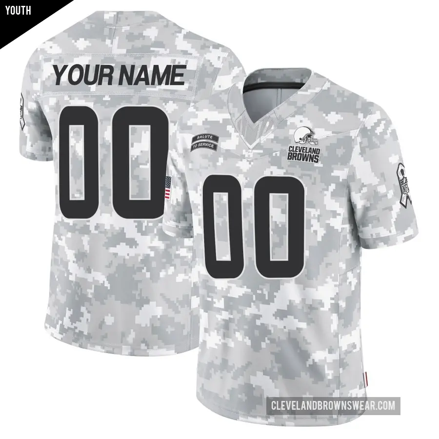 Youth Cleveland Browns ＃00 Custom Arctic Camo Limited 2024 Salute to Service Jersey