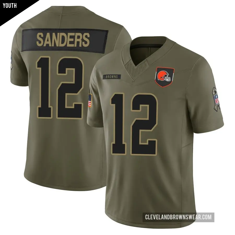 Youth Cleveland Browns ＃12 Shedeur Sanders Olive Limited 2025 Salute to Service Jersey